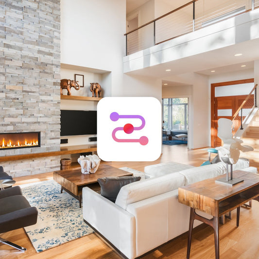 Pivo Tour app for creating 360° virtual tours in a modern living room setting.