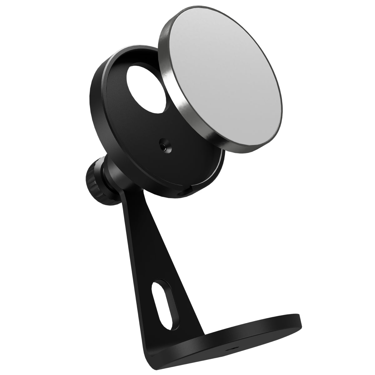 Black aluminum magnetic mount with adjustable tilt and universal clamp for smartphones and tripods
