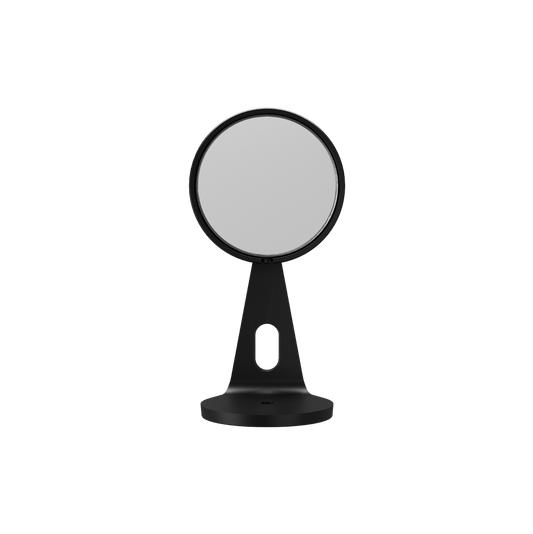 Black magnetic mount with circular clamp and sturdy aluminum base for smartphones and mobile devices, adjustable for portrait and landscape angles.